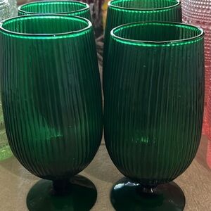 RAZ Green Ribbed Glass Goblets